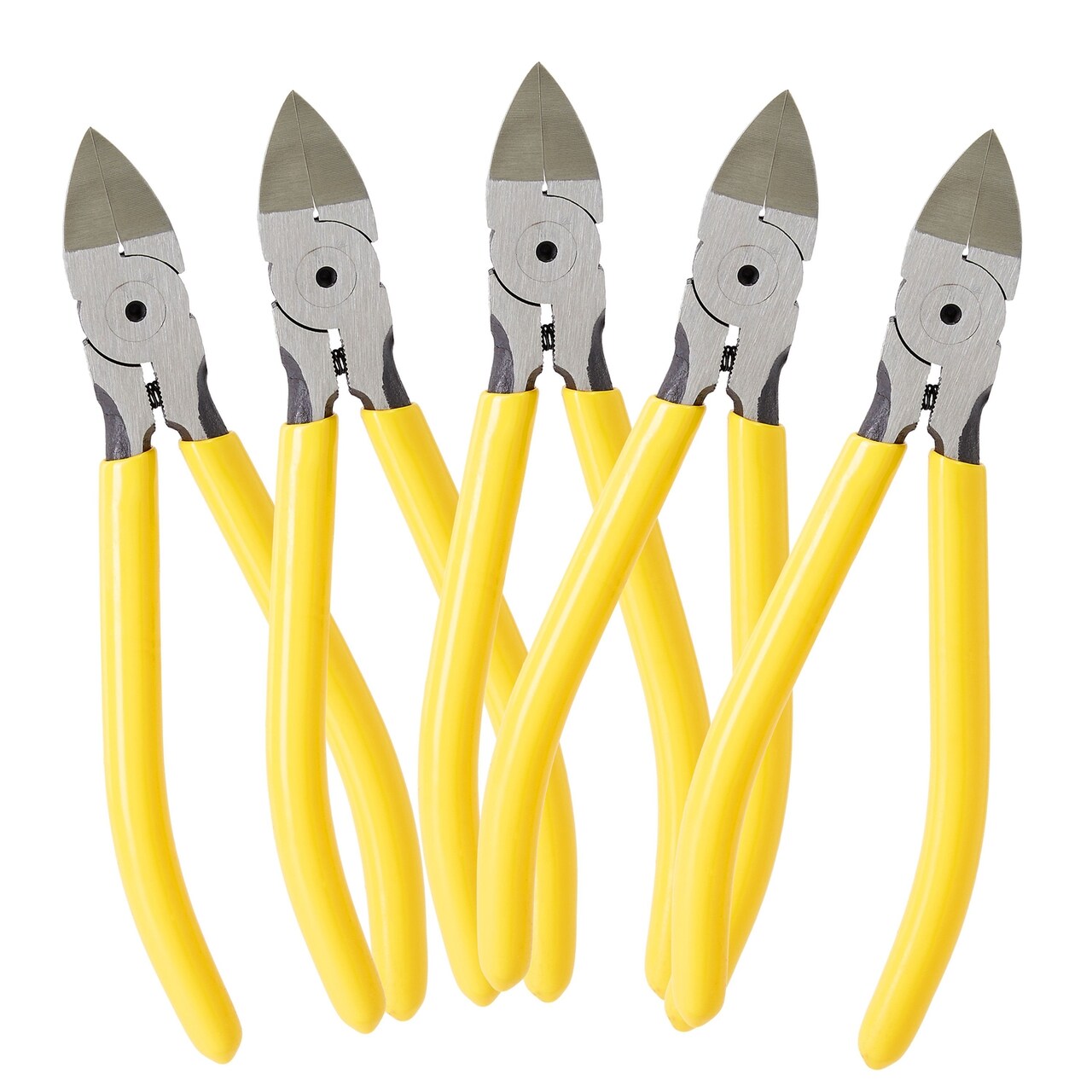 Built Industrial Flush Wire Cutters - 6-Inch Yellow, Pack of 5 - Chrome Vanadium Steel Jewelry & Craft Pliers with Spring-Loaded Ergonomic PVC Handles
